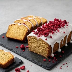 Mango, Coconut & Raspberry Loaf Cake